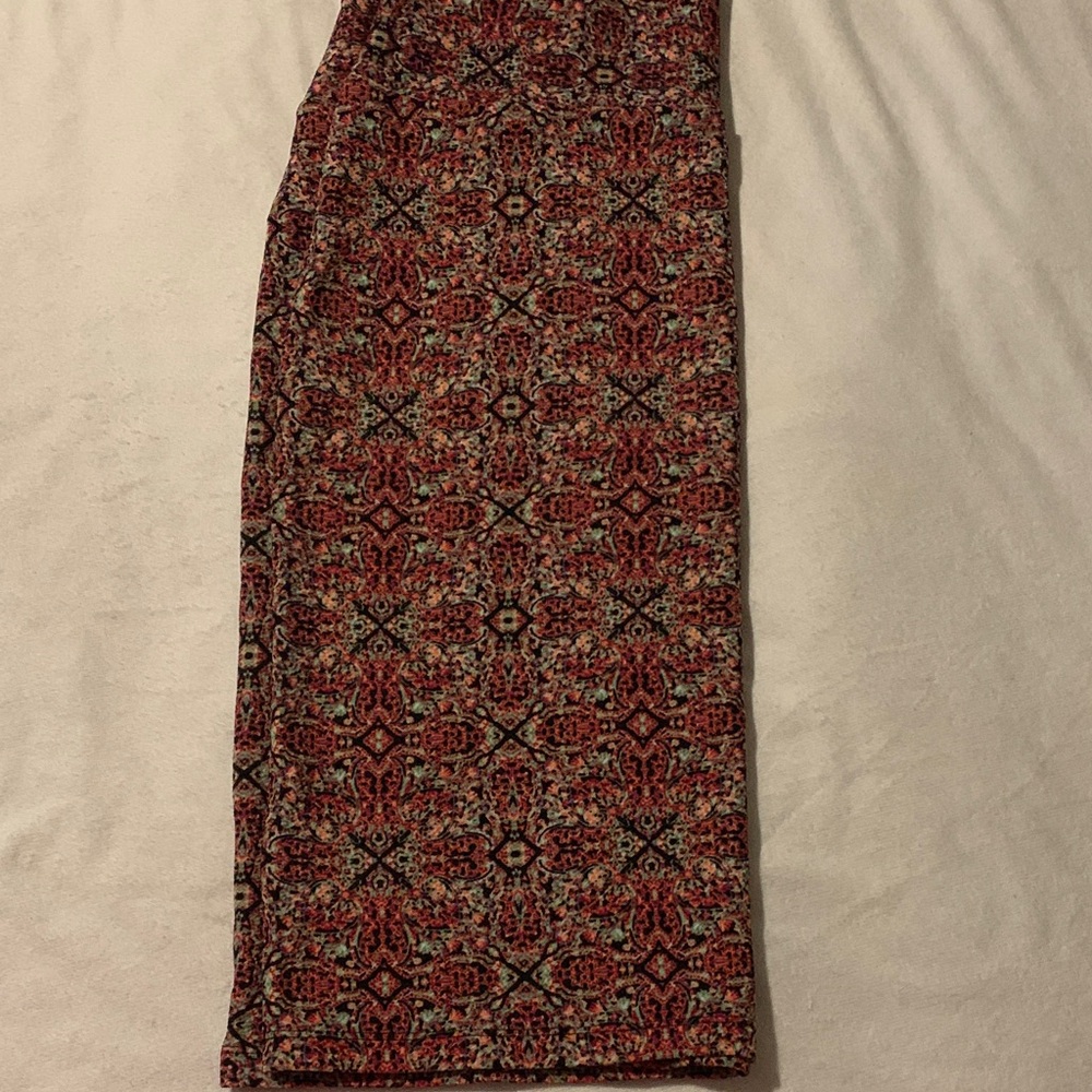 LuLaRoe Cassie Mint Green, Red and Black Patterned Pencil Skirt